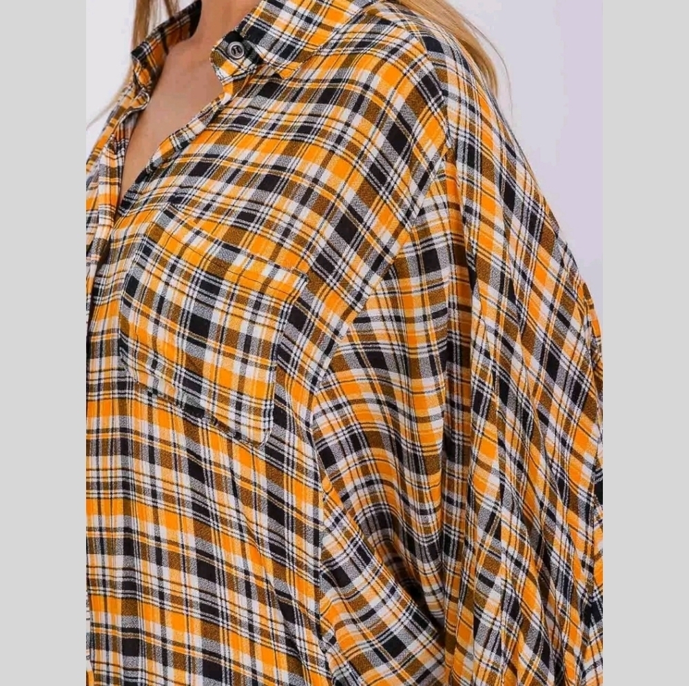 Easel oversized long sleeve button-down tunic plaid shirt NWT - Picture 6 of 12